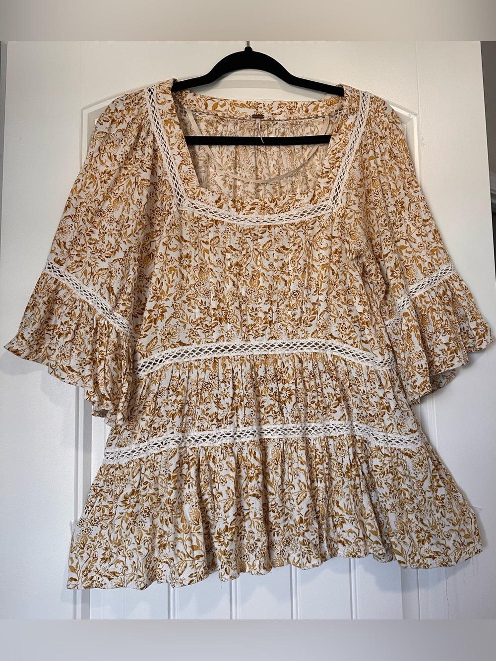 Free People Cream & Mustard Floral Peasant Tunic